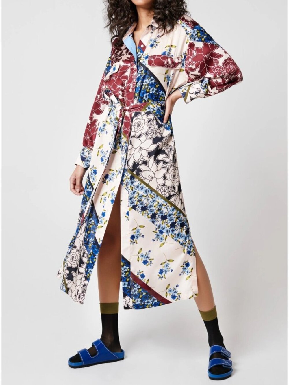Smythe Womens Tie Waist Long Sleeve Midi Shirt Dress in Multi Scarf Print Size M - Picture 3 of 4